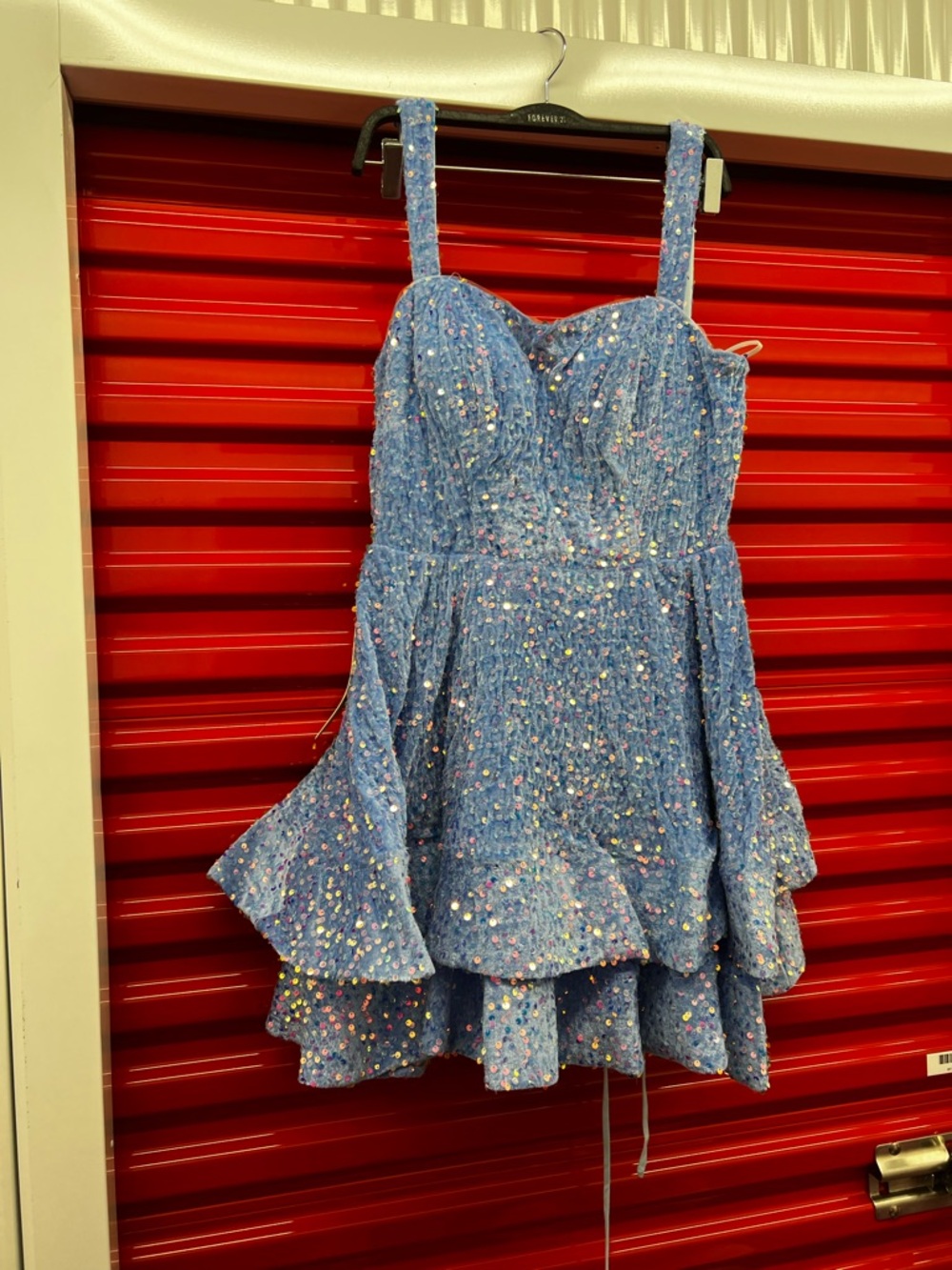 Blue Sequin Party Dress - Sparkle Tiered Sleeveless